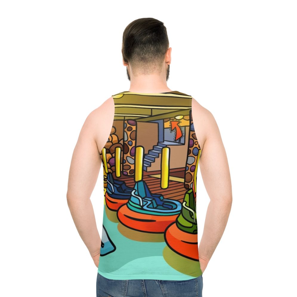 Bumper Boats Unisex Tank Top featuring a shark design