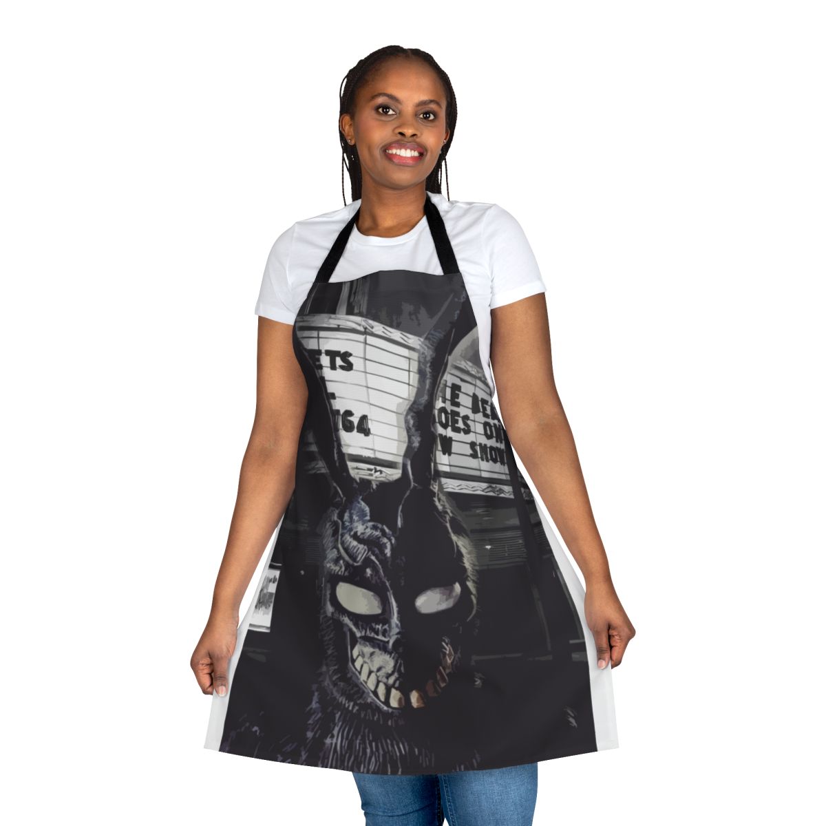 Dark art bunny apron with a design inspired by the cult classic film Donnie Darko