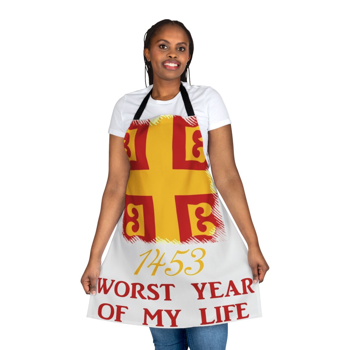 Stylized apron featuring the year 1453 and references to the fall of the Byzantine Empire