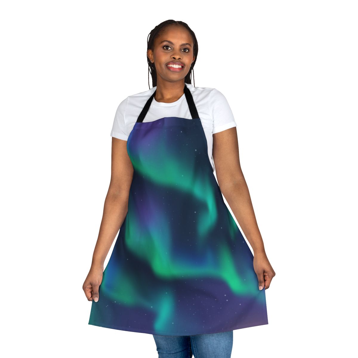 Apron featuring a vibrant aurora borealis or northern lights design