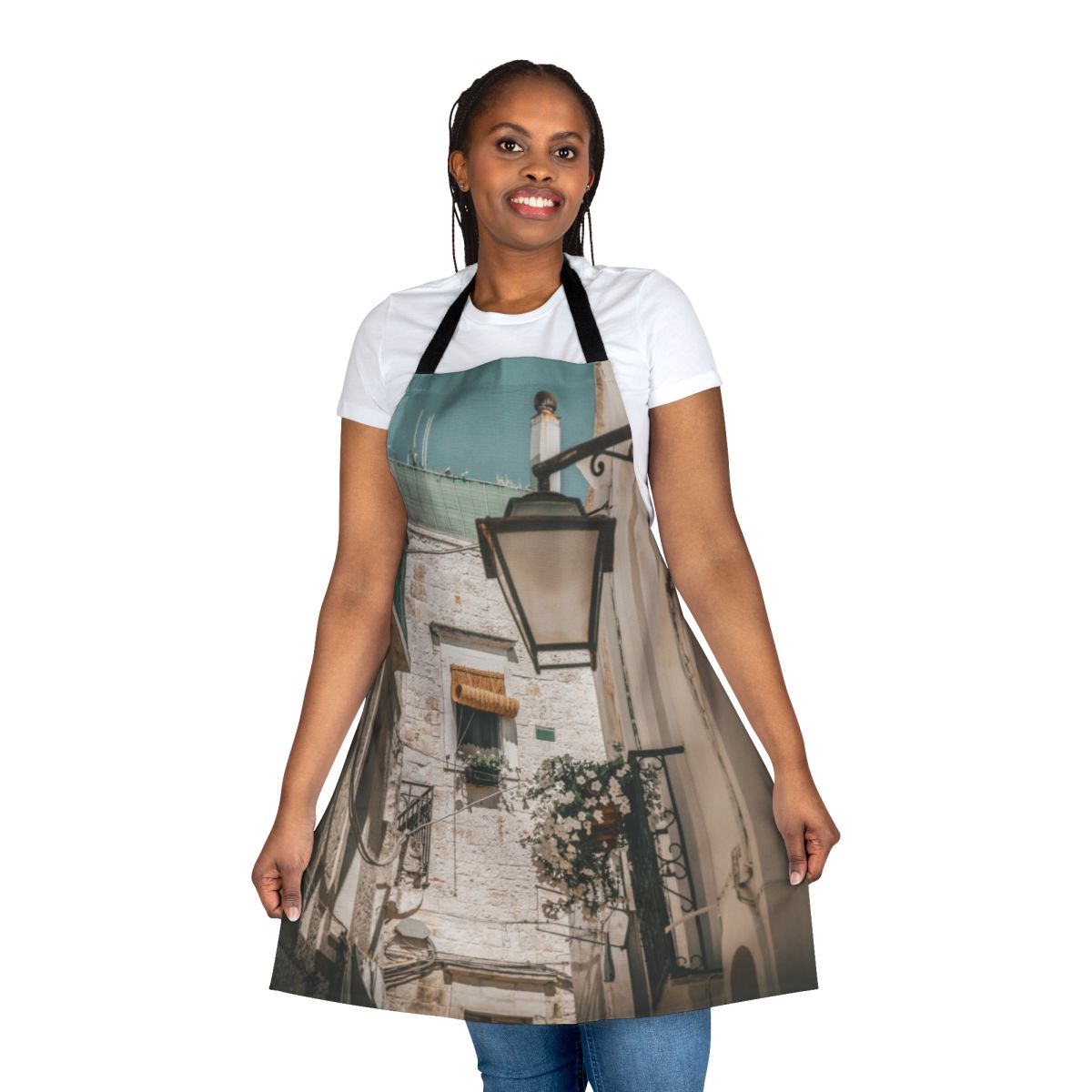 Apron showcasing a stunning landscape scene from Puglia, Italy, featuring the Mediterranean sea, coast, and nature.