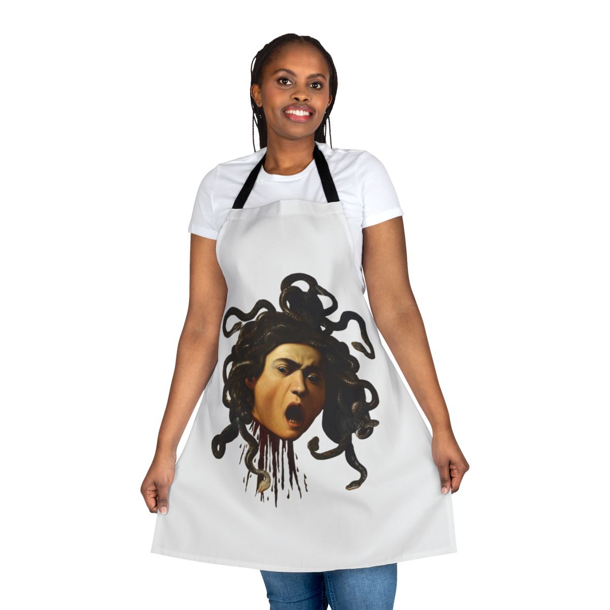 Caravaggio-inspired apron featuring the iconic Medusa head with snakes