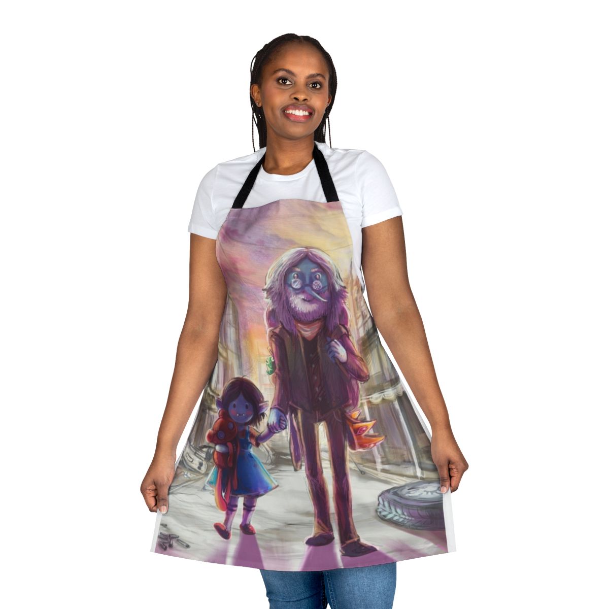 Cartoon-inspired apron featuring characters from the popular TV show Adventure Time