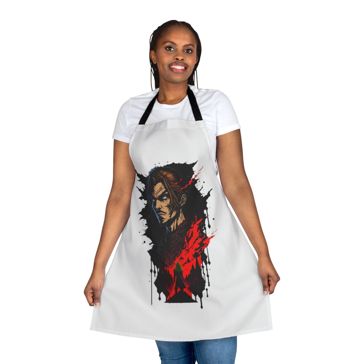 Castlevania-inspired abstract design apron featuring characters from the Netflix series