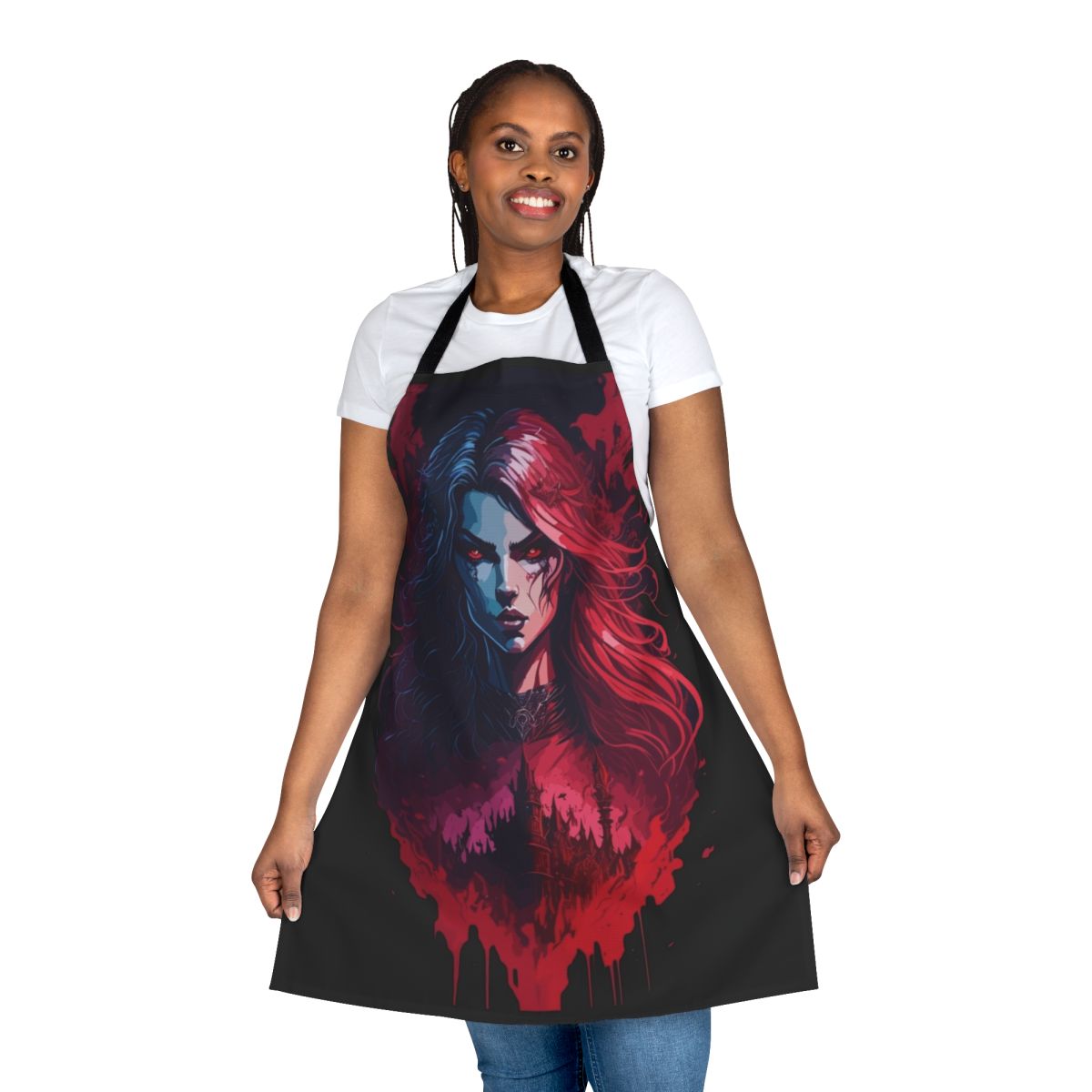 Castlevania-inspired apron featuring the character Carmilla from the Netflix series
