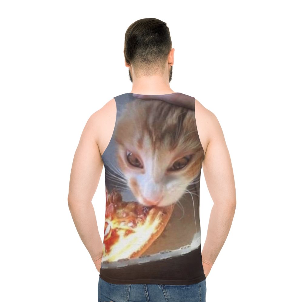 Cat licking pizza unisex tank top