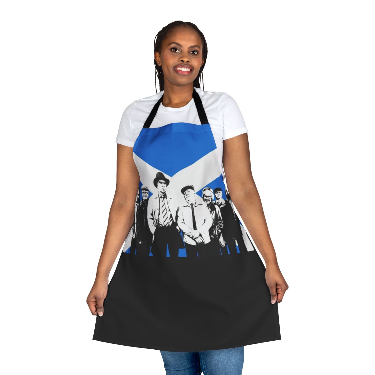 Craiglang-inspired apron featuring the Scottish flag and tartan design