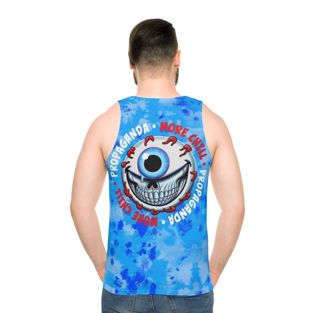 Chill Goranski unisex tank top with a crazy grinning eyeball design