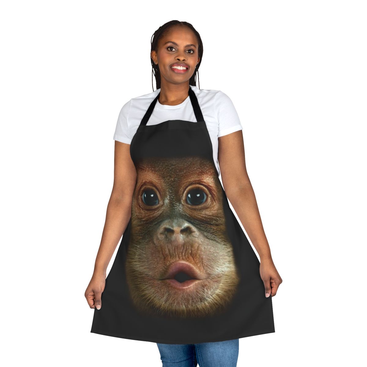 Apron featuring a cute and amusing chimpanzee face design