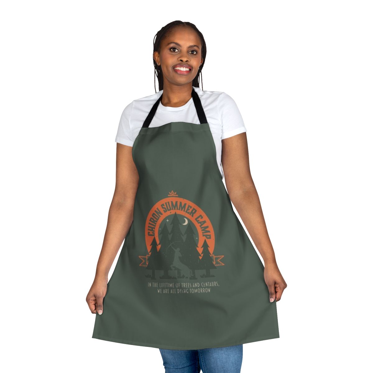 Chiron-inspired summer camp apron with Song of Achilles and Life's Library designs