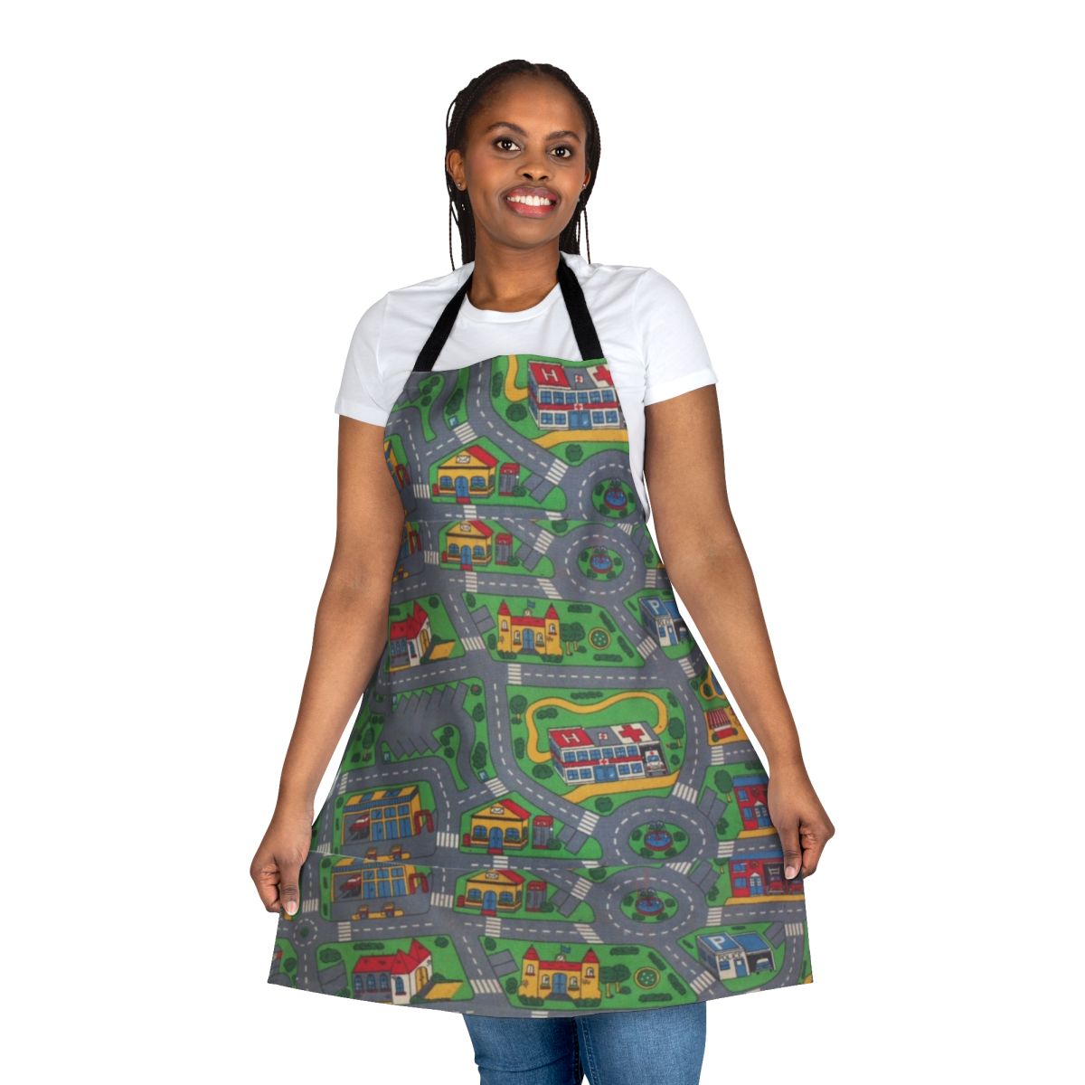City Roads Play Mat Apron with detailed map design for kitchen and home use
