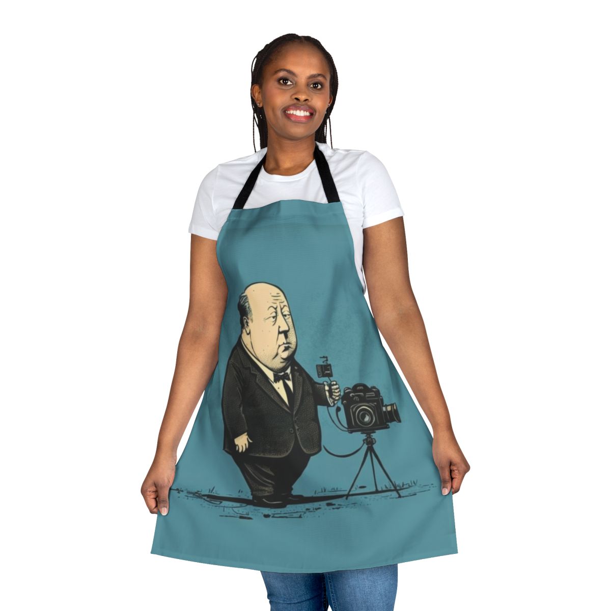 Alfred Hitchcock illustration printed on a high-quality apron