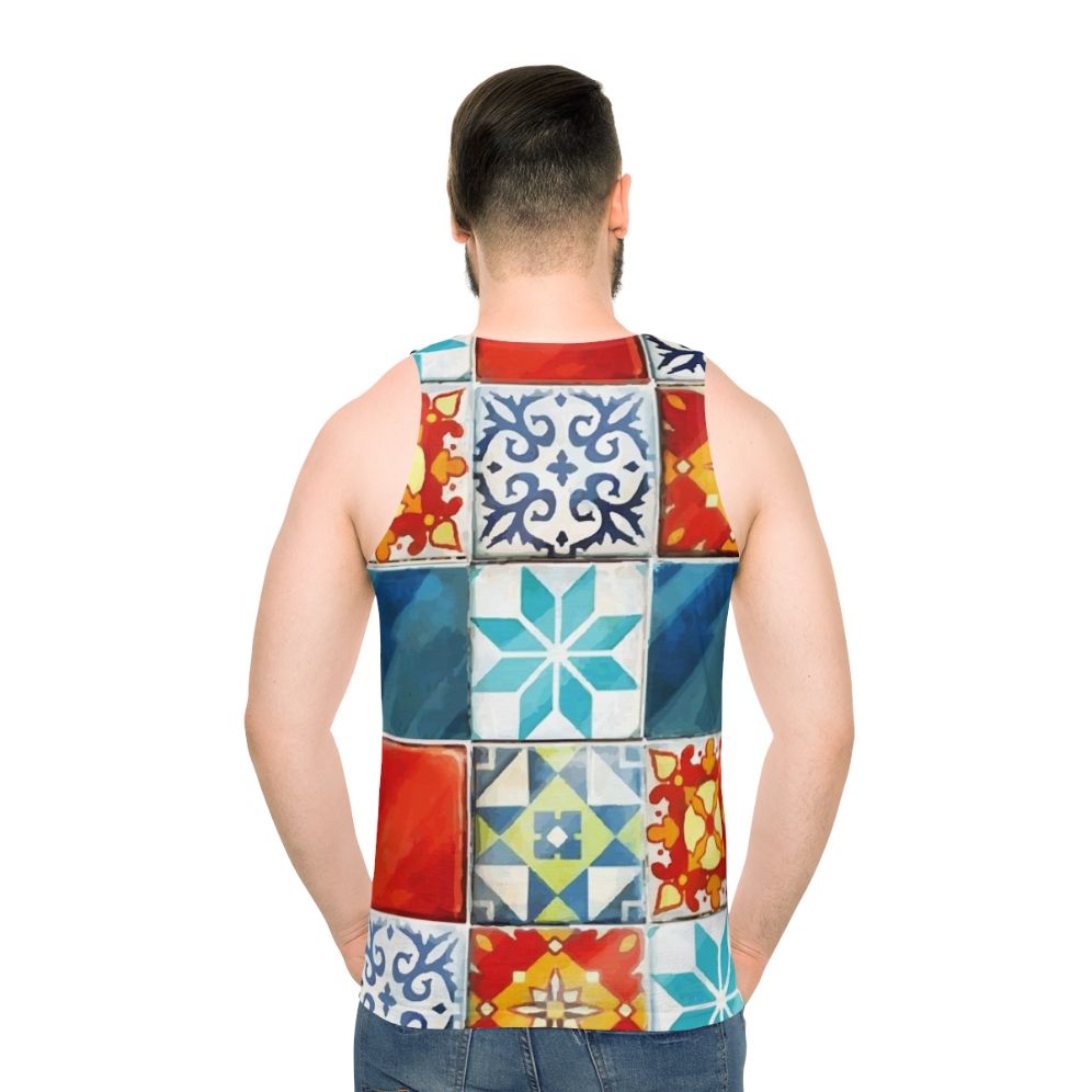 Colorful azulejos tiles mosaic unisex tank top
