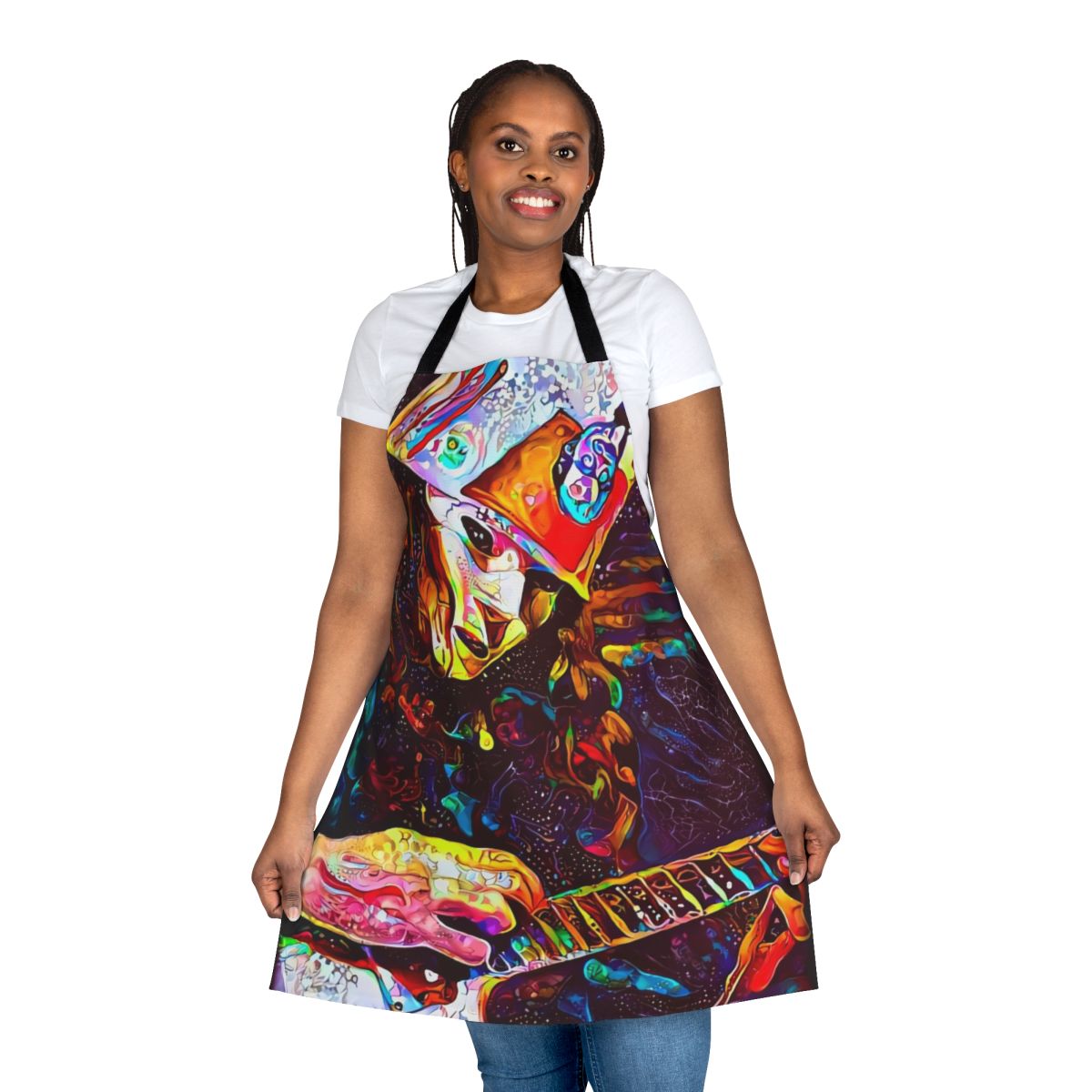 Colorful apron featuring the Buckethead Udnie Wave design, a vibrant and artistic kitchen accessory.