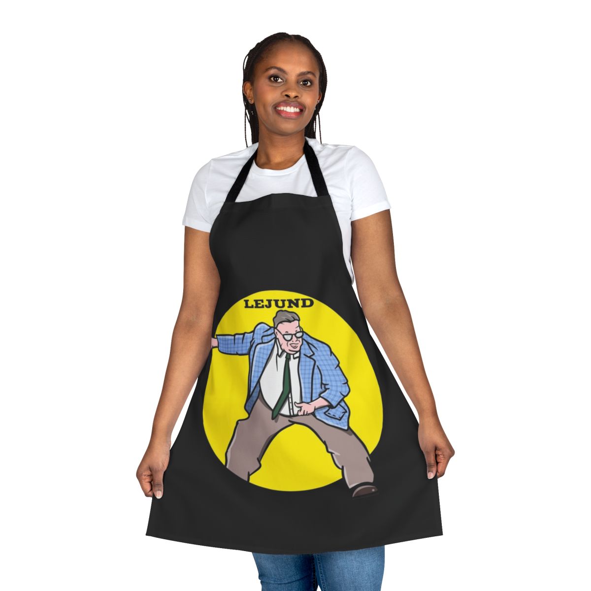 Chris Farley inspired apron with "Down by the River" motivational speaker design