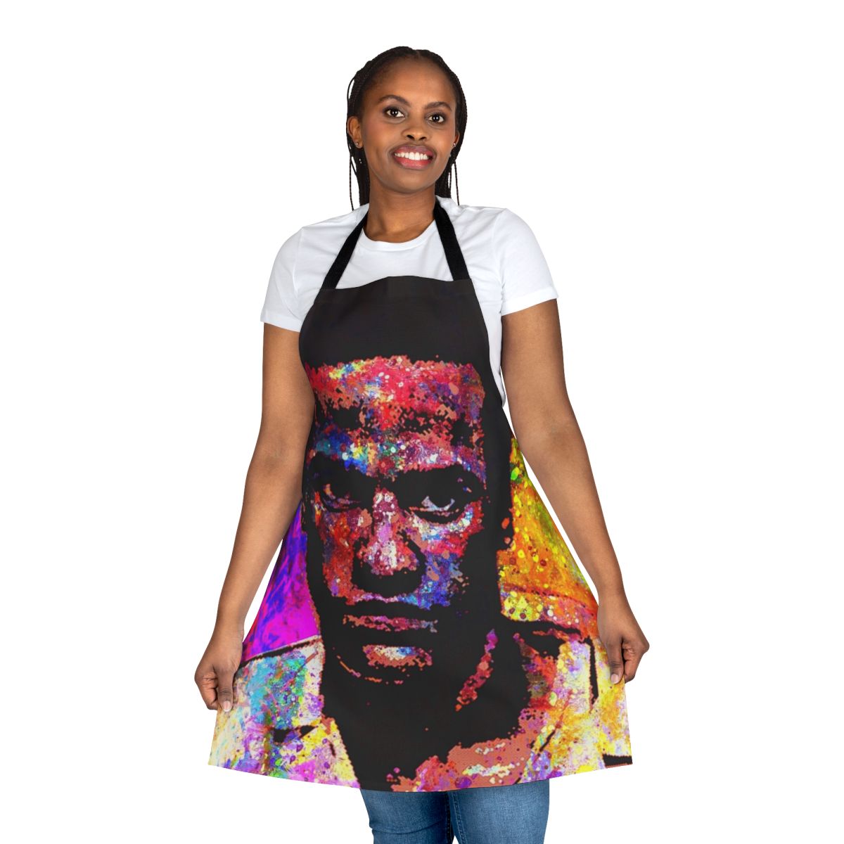 Apron featuring a portrait of Huey P Newton, African American political activist and co-founder of the Black Panther Party