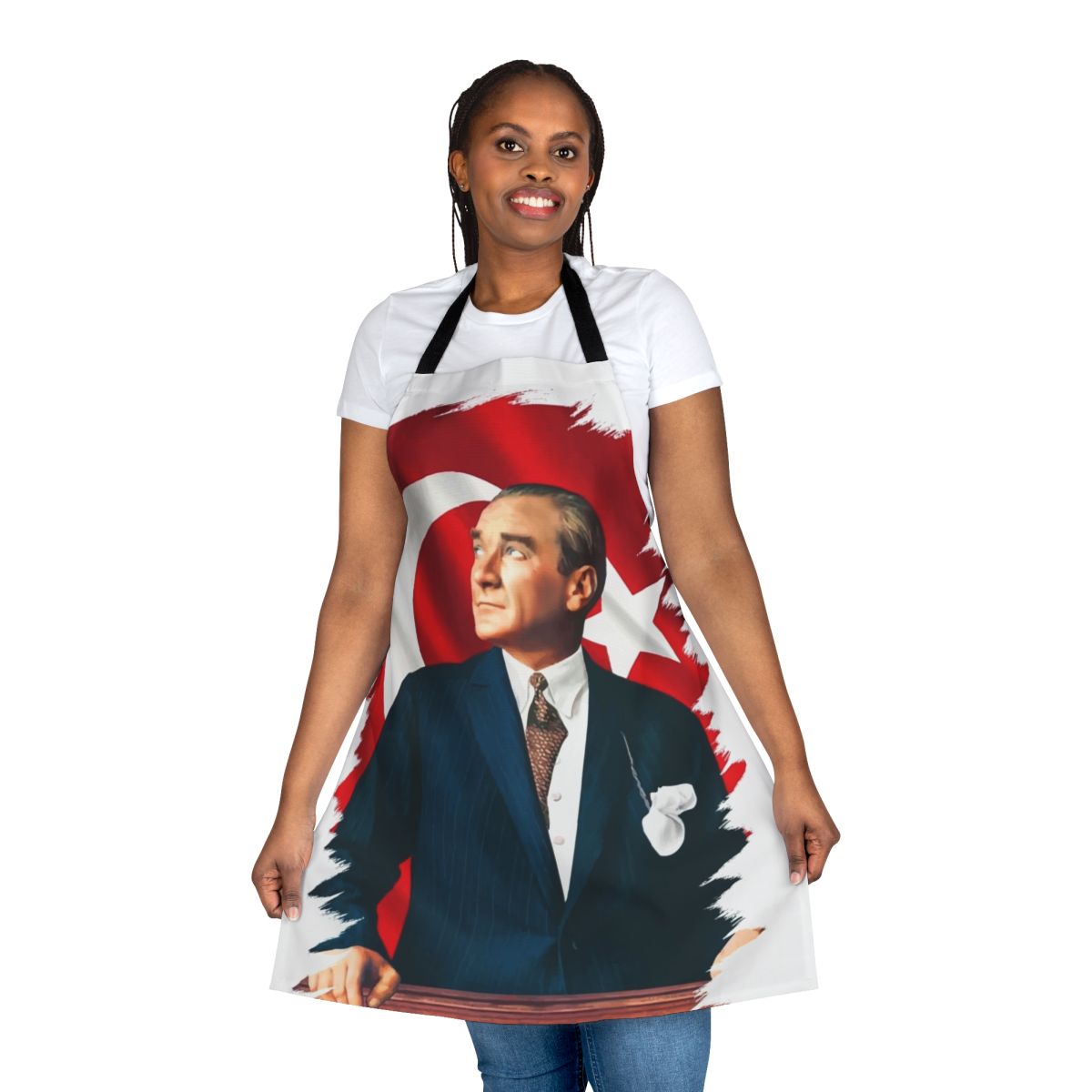 Mustafa Kemal Ataturk Apron featuring the Turkish flag and likeness of the national founder