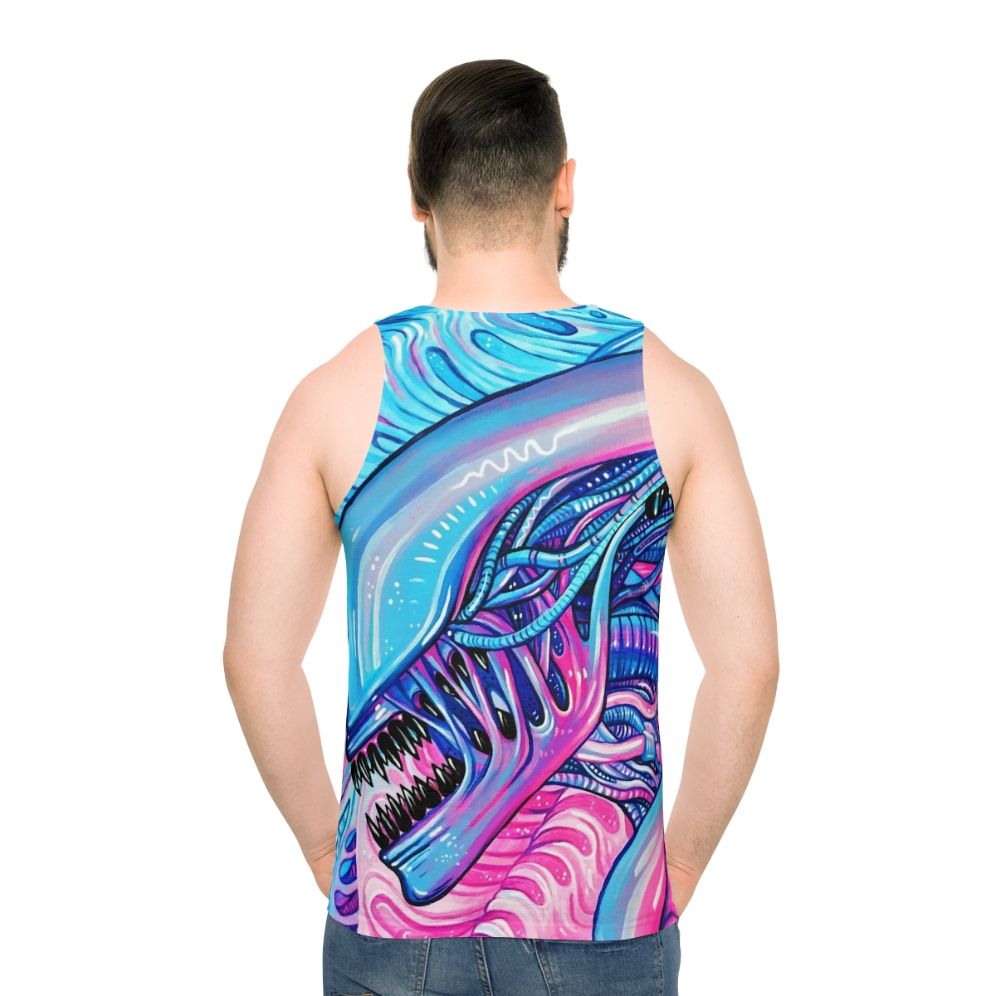 Cosmic alien acrylic painting on unisex tank top