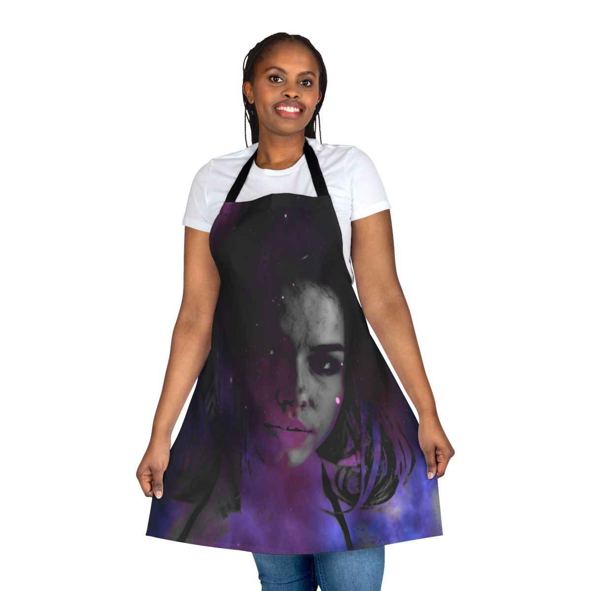 Cosmic Conscious Apron featuring a design with stars, galaxies, and nebulae