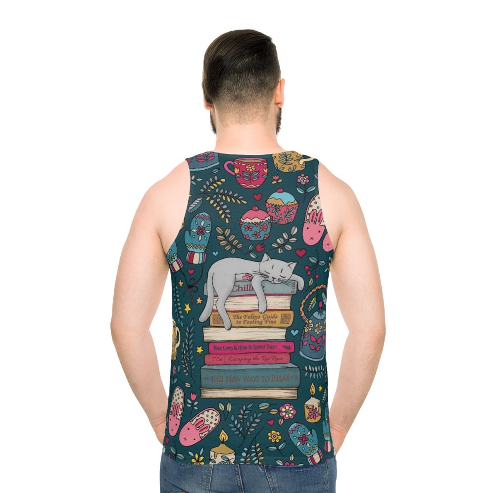 Cozy cat lover's unisex tank top for hibernating book worms
