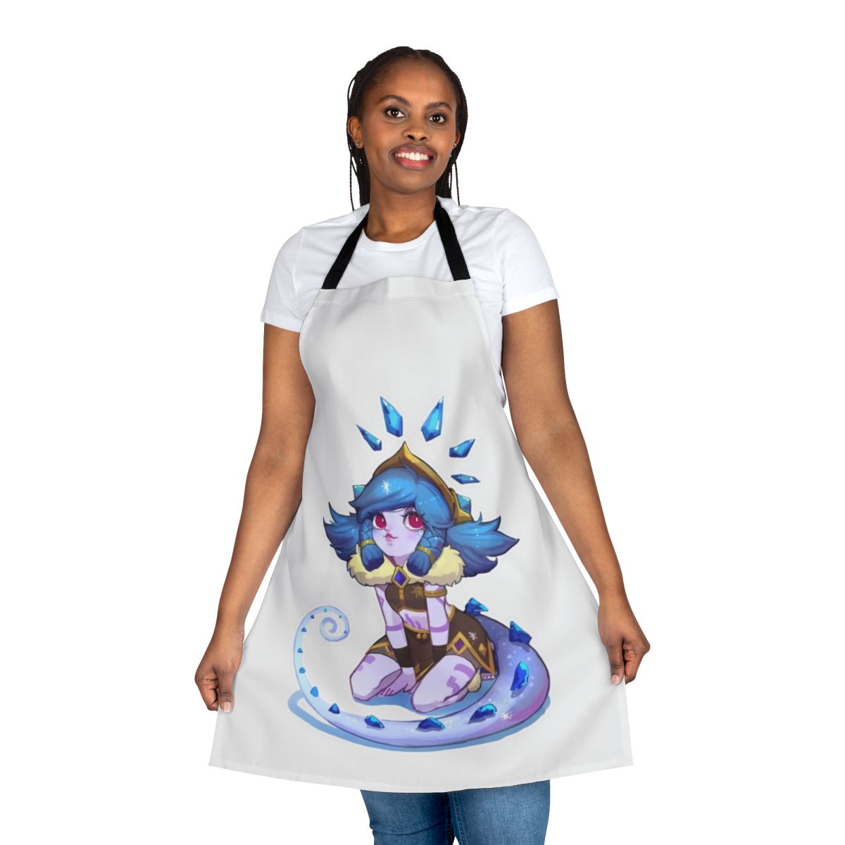 Adorable winter-themed Neeko apron from the League of Legends gaming universe