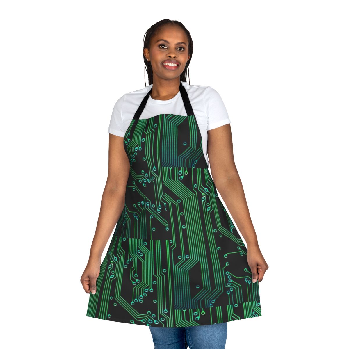 Cyberpunk Circuit Board Apron with Futuristic Wiring and Circuitry Design