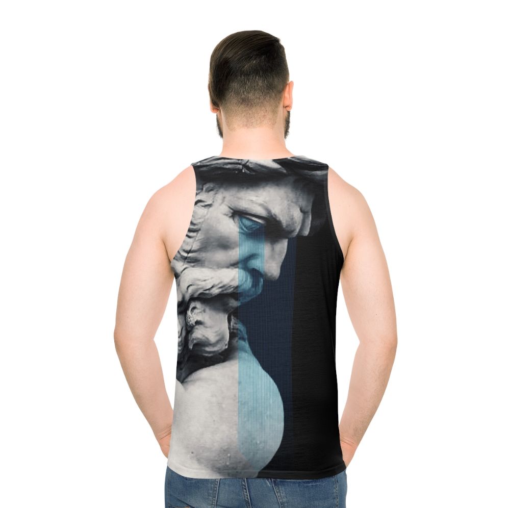 Degeneration unisex tank top with graphic design inspired by Greek mythology