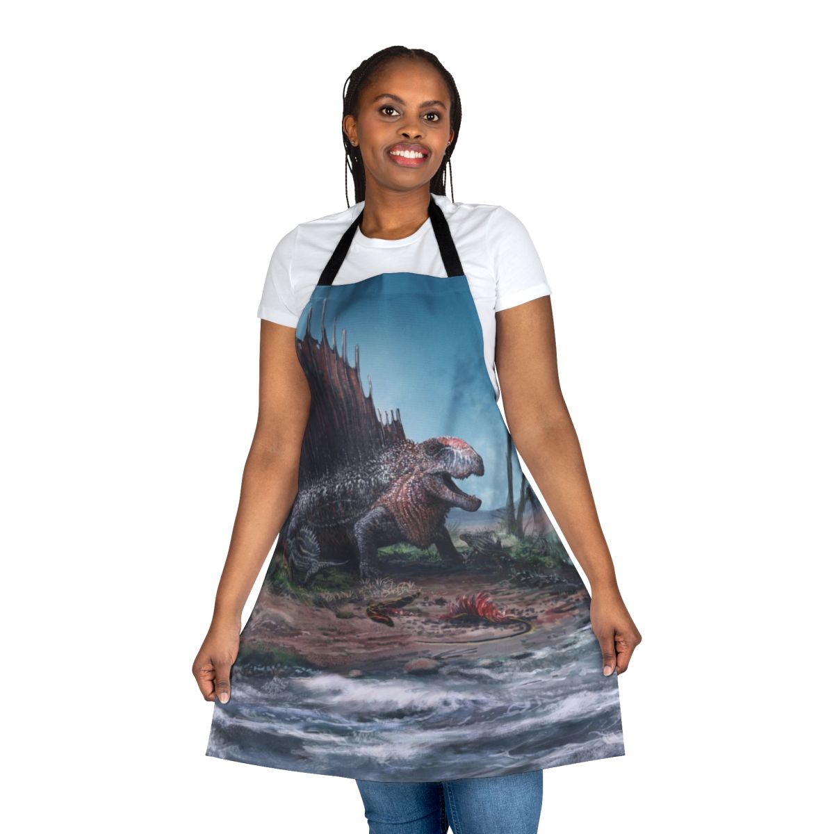 Dimetrodon-themed apron with a striking paleoart design
