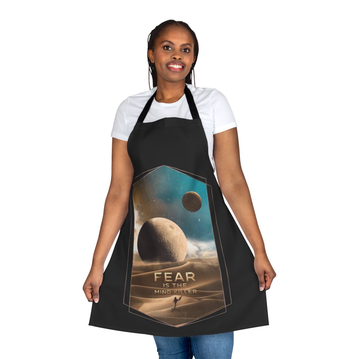 Dune-inspired apron featuring the Muad'Dib symbol and Arrakis house crests