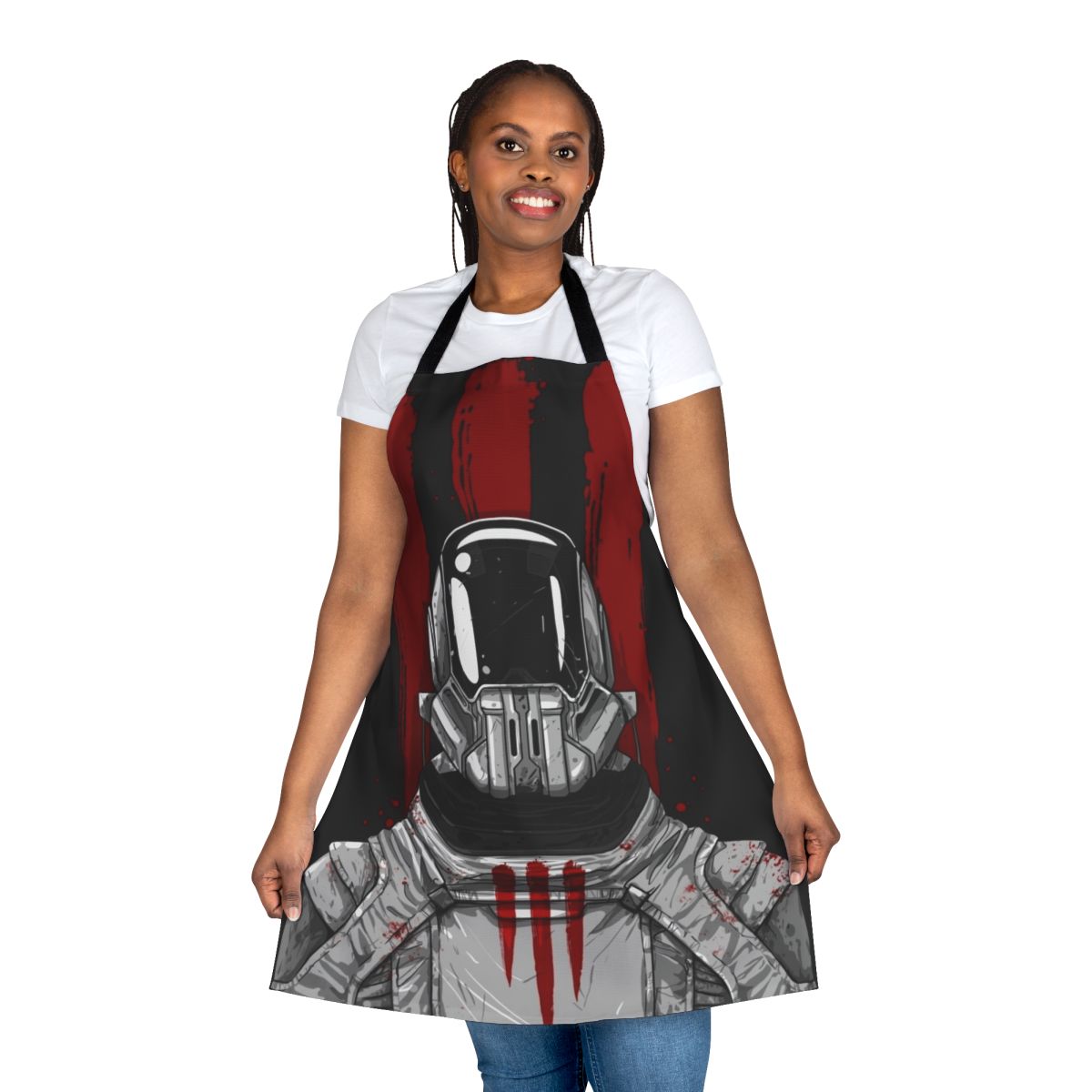 Apron featuring an original Dune-inspired design of a Sardaukar imperial soldier in black