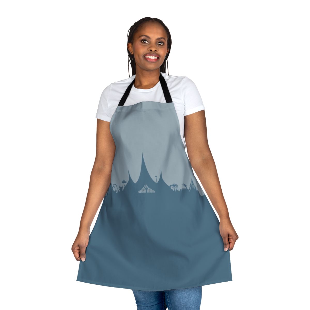 Blue apron with Efteling theme park silhouette design