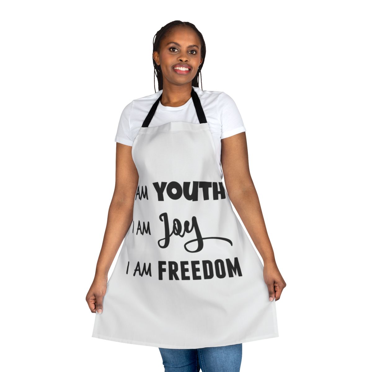 A vibrant apron featuring the iconic quote "I Am Youth, I Am Joy, I Am Freedom" from the beloved Disney film Peter Pan