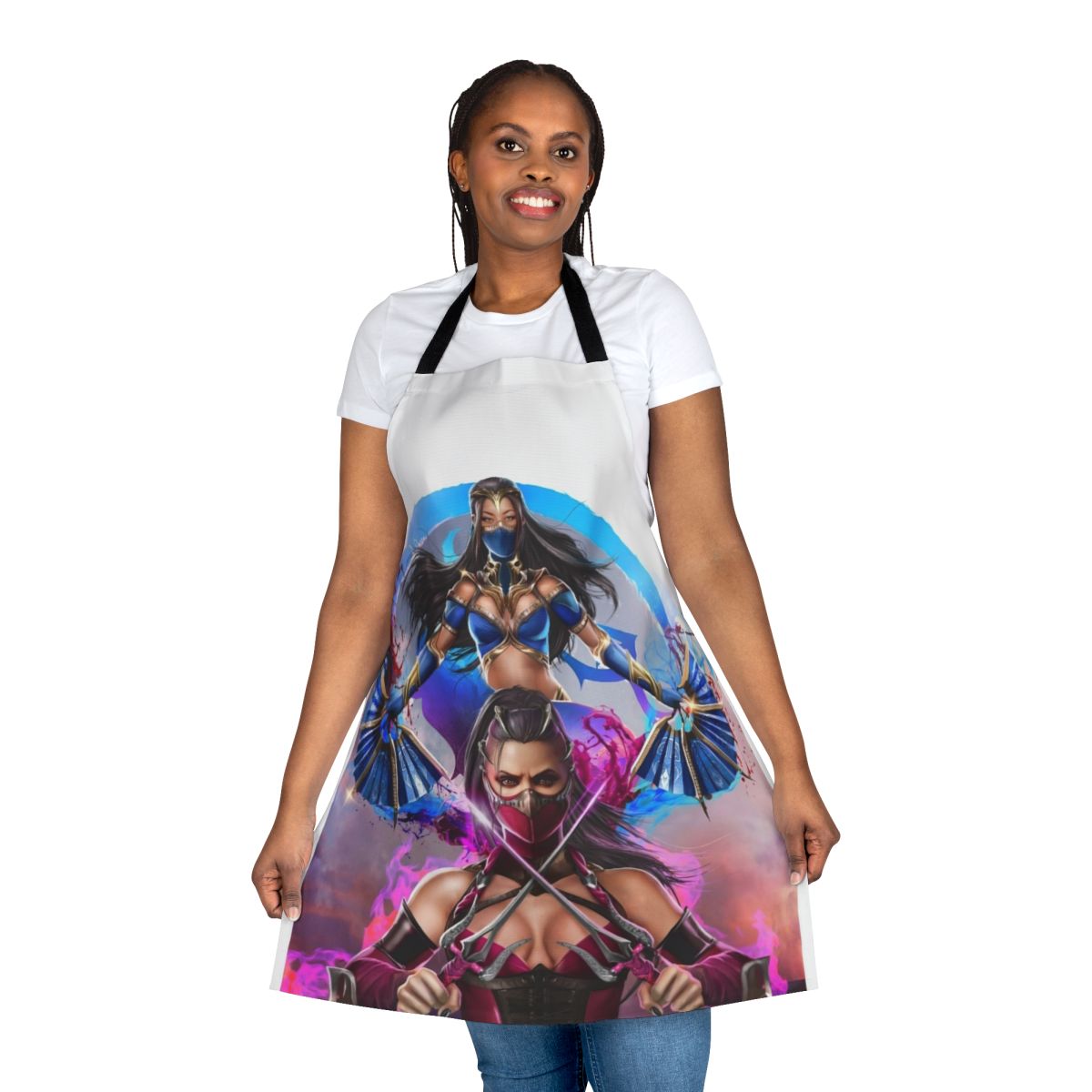 Cosplay apron featuring a fantasy design with elements from the Mortal Kombat universe