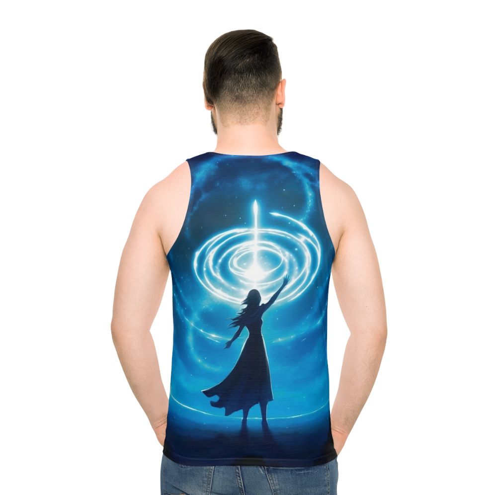 Unisex fantasy tank top with starry night sky and silhouette design