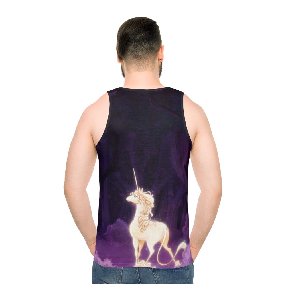 Unisex tank top with a unicorn in a lilac woodland design