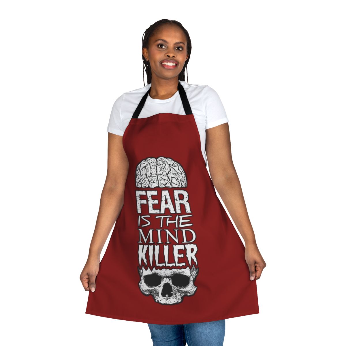 Fearless Strength Apron featuring a bold fear is the mind killer design