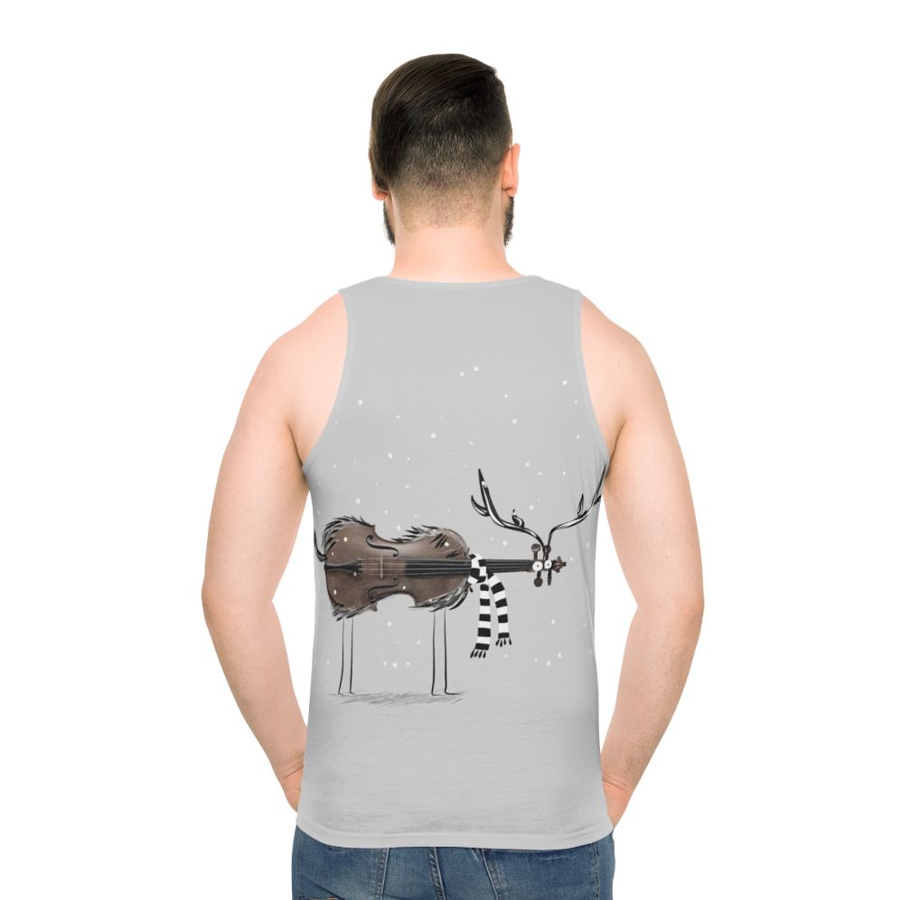 Festive reindeer and violin unisex Christmas tank top