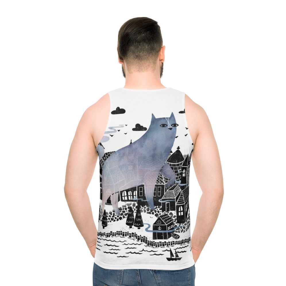 Fog Unisex Tank Top with Watercolor Cityscape