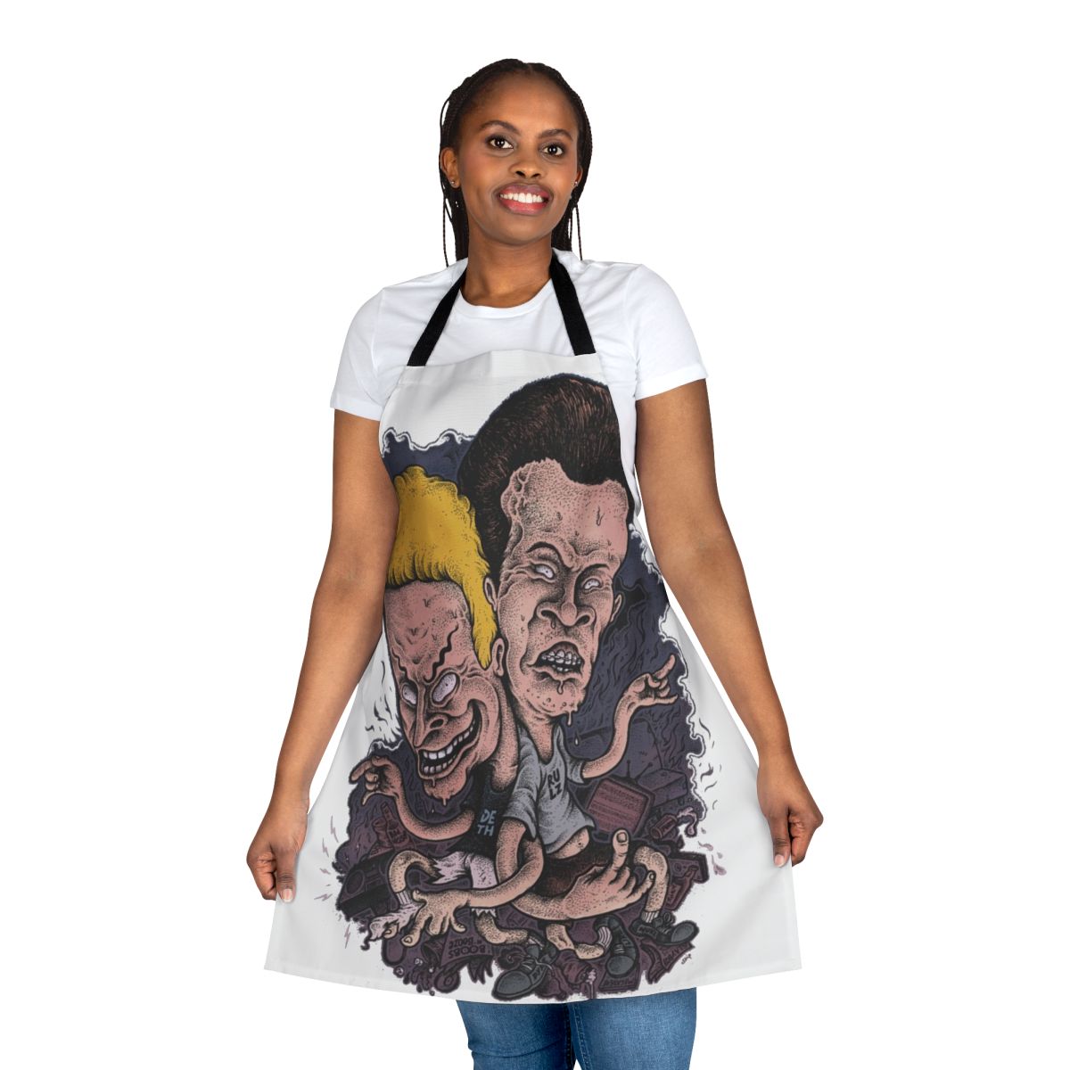 Beavis and Butthead-themed apron with punk and music design
