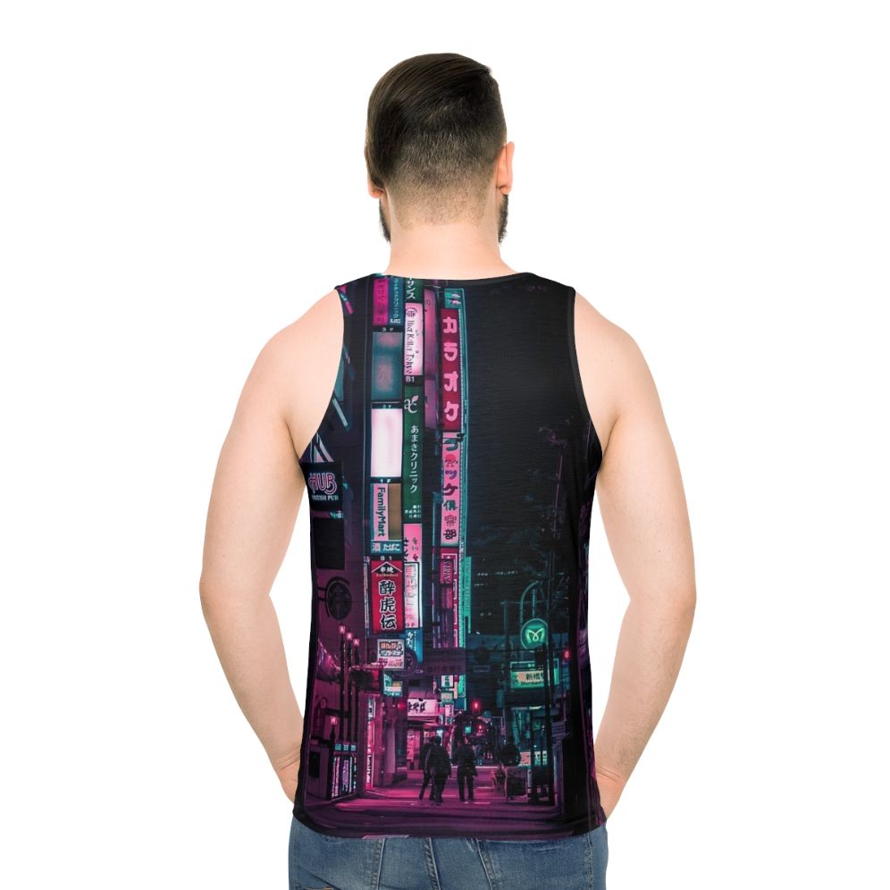 Unisex tank top featuring a futuristic, neon cyberpunk-inspired design