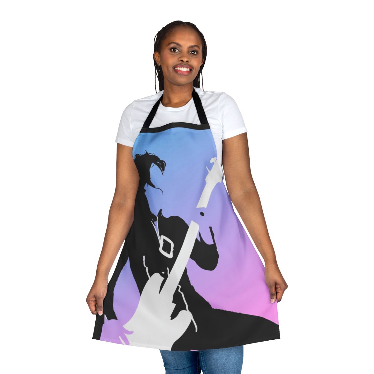 Vinyl apron featuring a graphic of Glam Rock icon Suzi Quatro