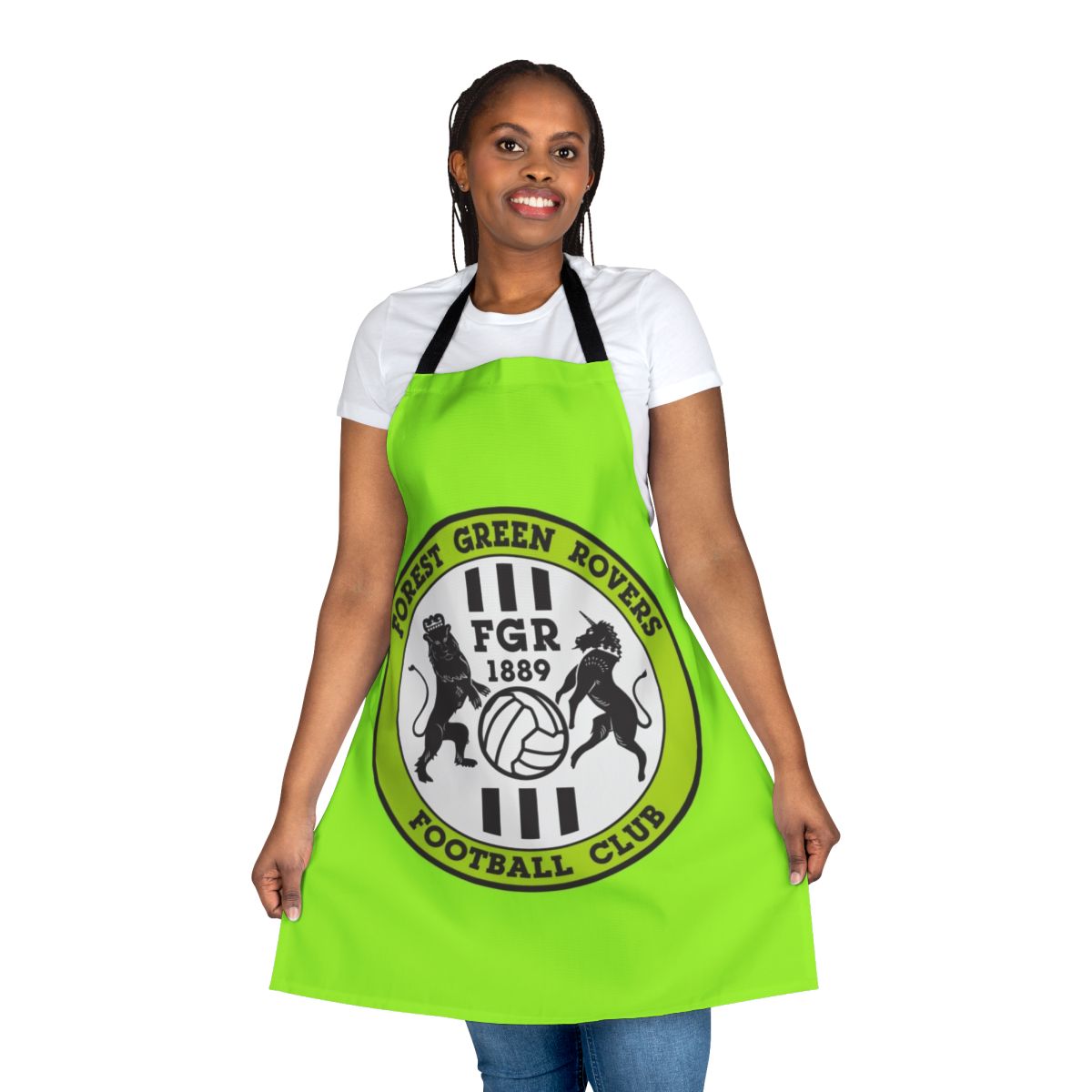 Forest Green Rovers FC inspired apron featuring the team's colors and logo