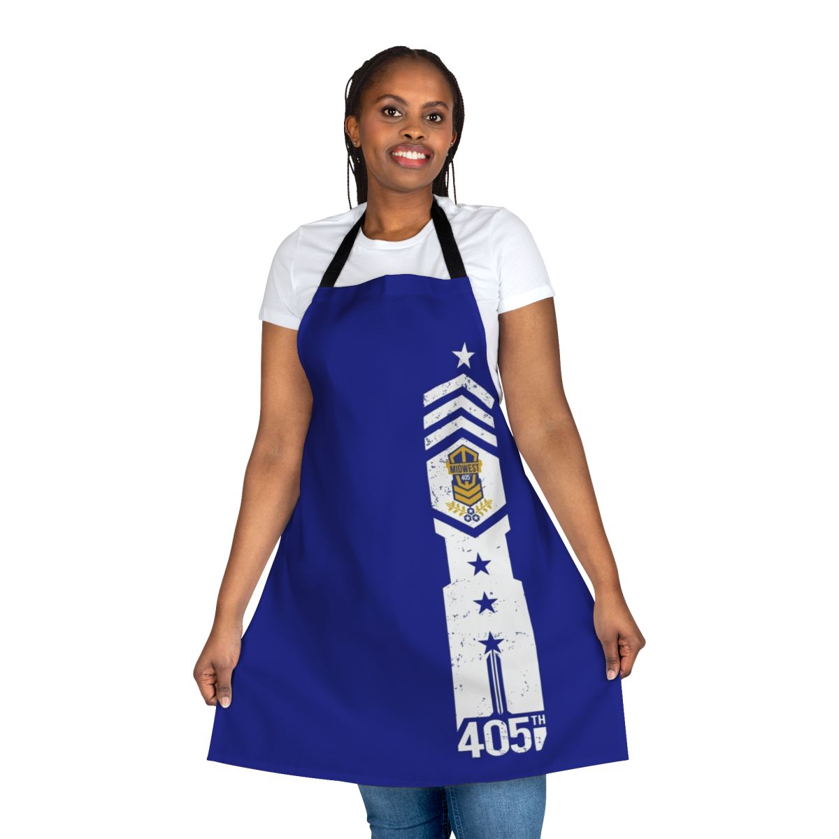 A durable and stylish apron inspired by the Halo video game series, featuring the iconic 405th Midwest Regiment insignia.