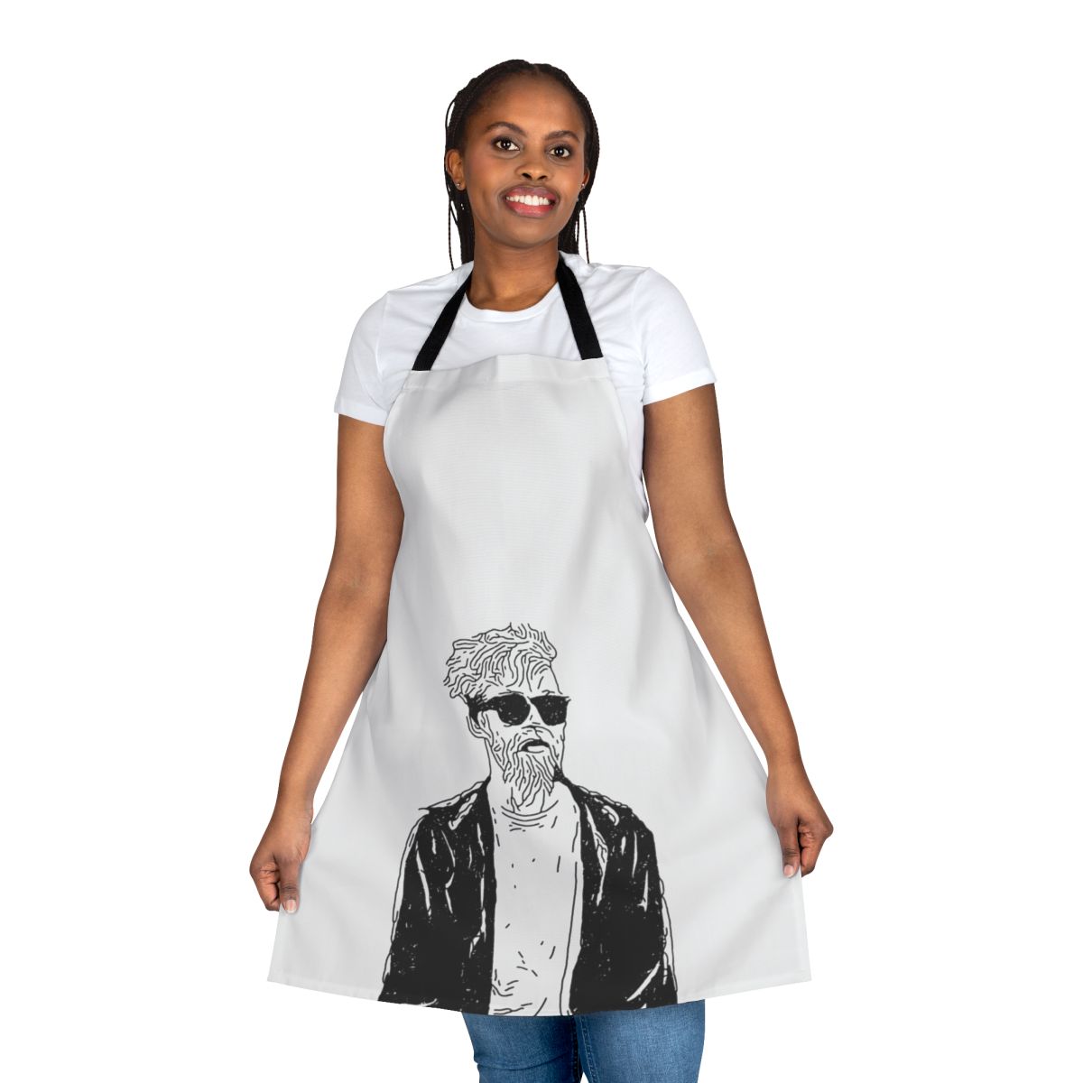 Handmade apron with stencil art design inspired by YouTube musician Jack Stauber