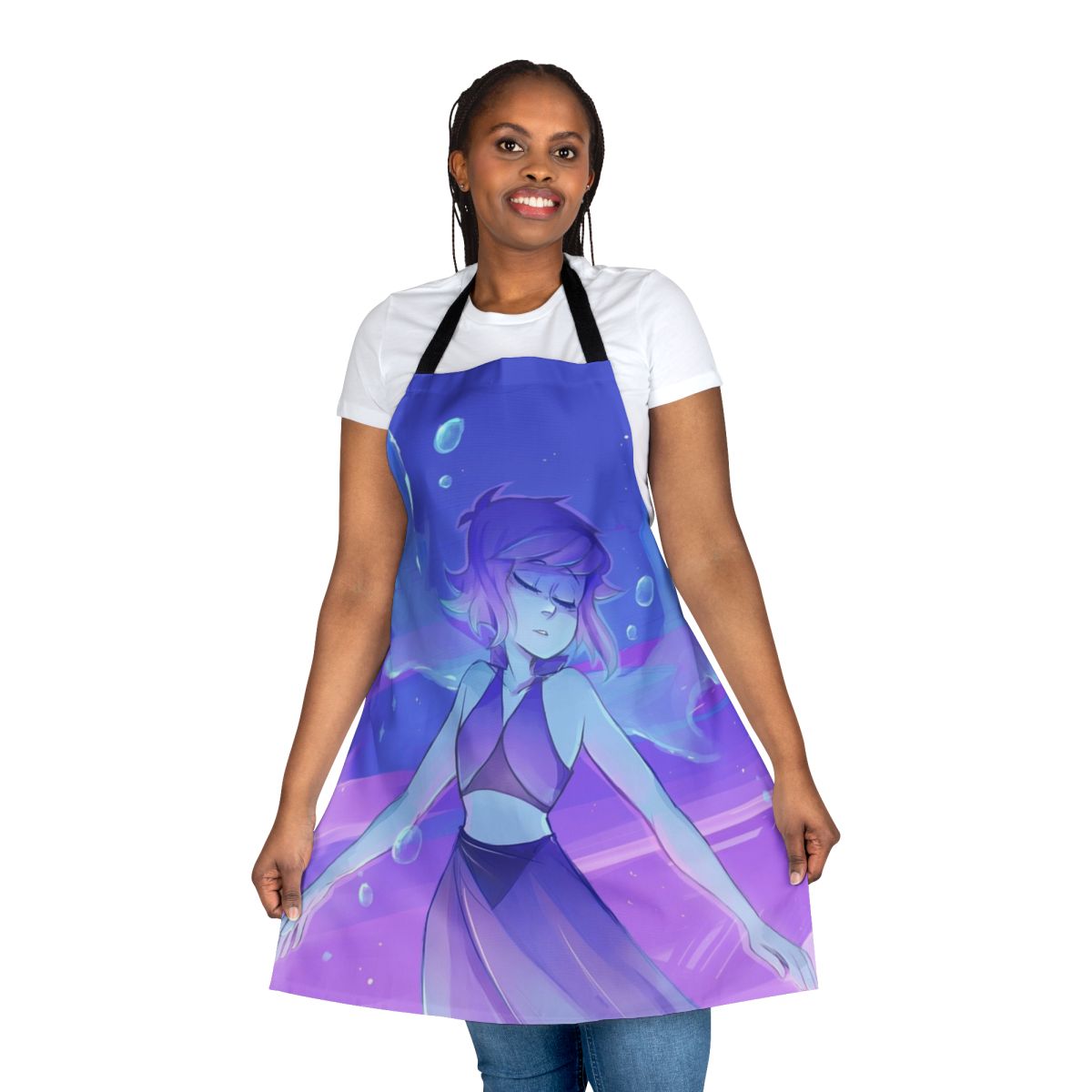 Handmade blue and purple apron with lapis lazuli design, inspired by the popular cartoon series Steven Universe