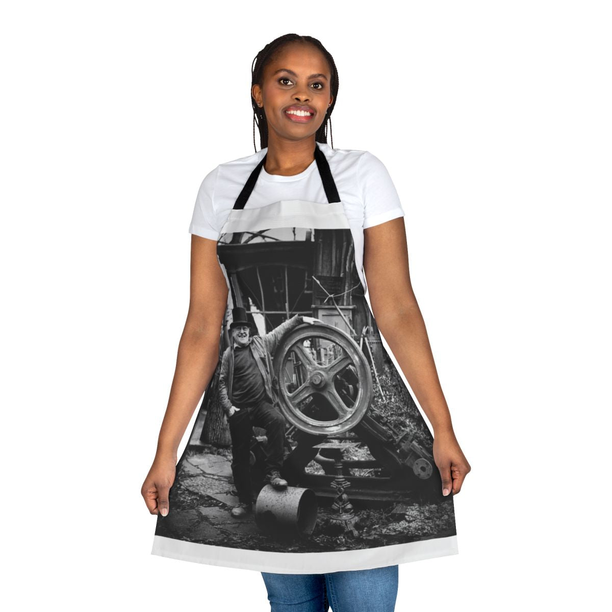 A high-quality, heritage-inspired apron featuring an industrial, steampunk-like design.