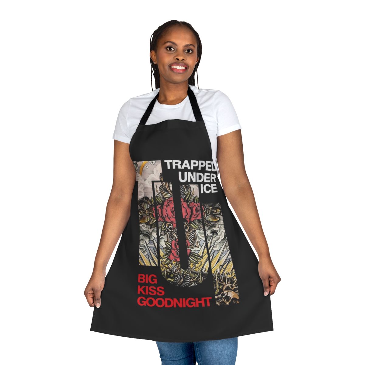 Tui-inspired hardcore apron with colorful big kiss flowers design