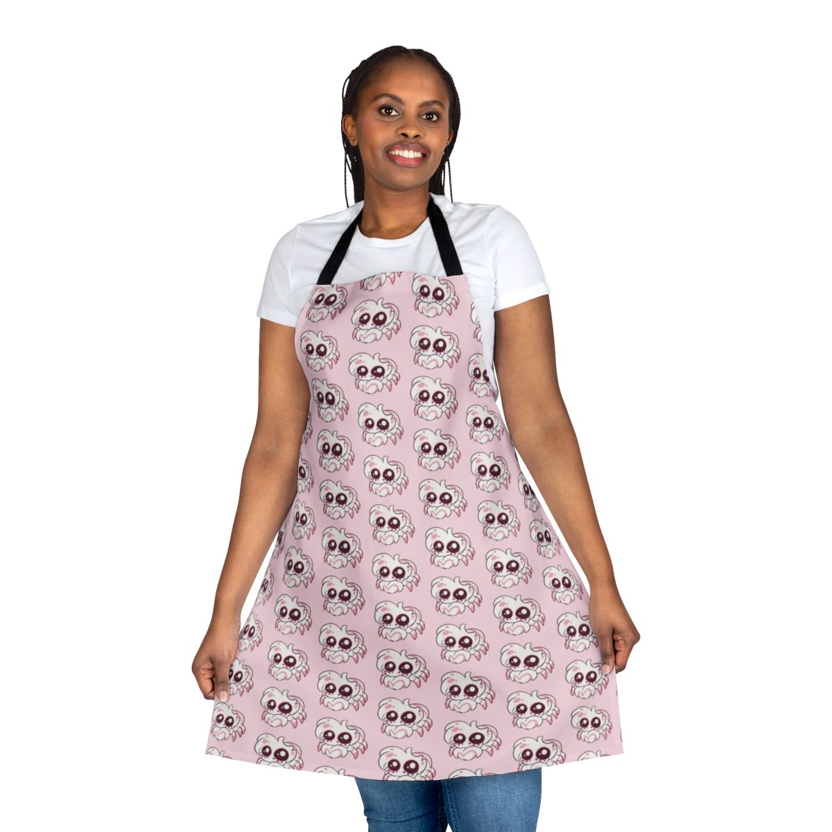 Hazbin Hotel-inspired illustration of Alastor and Angel Dust characters on an apron