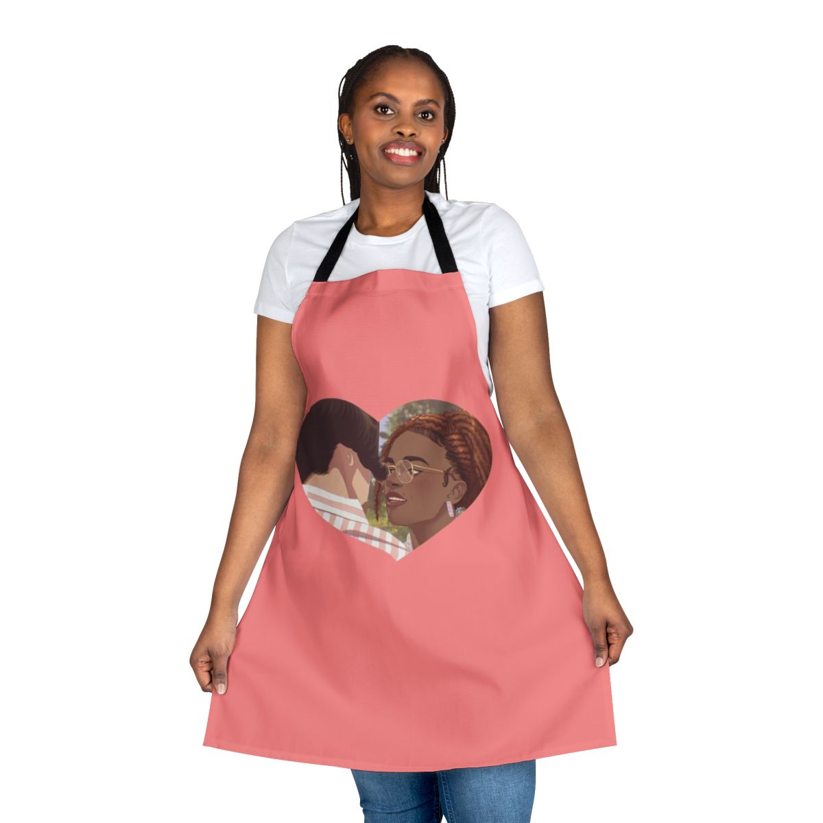 Heartstopper inspired apron featuring the characters Elle Argent and Tao Xu