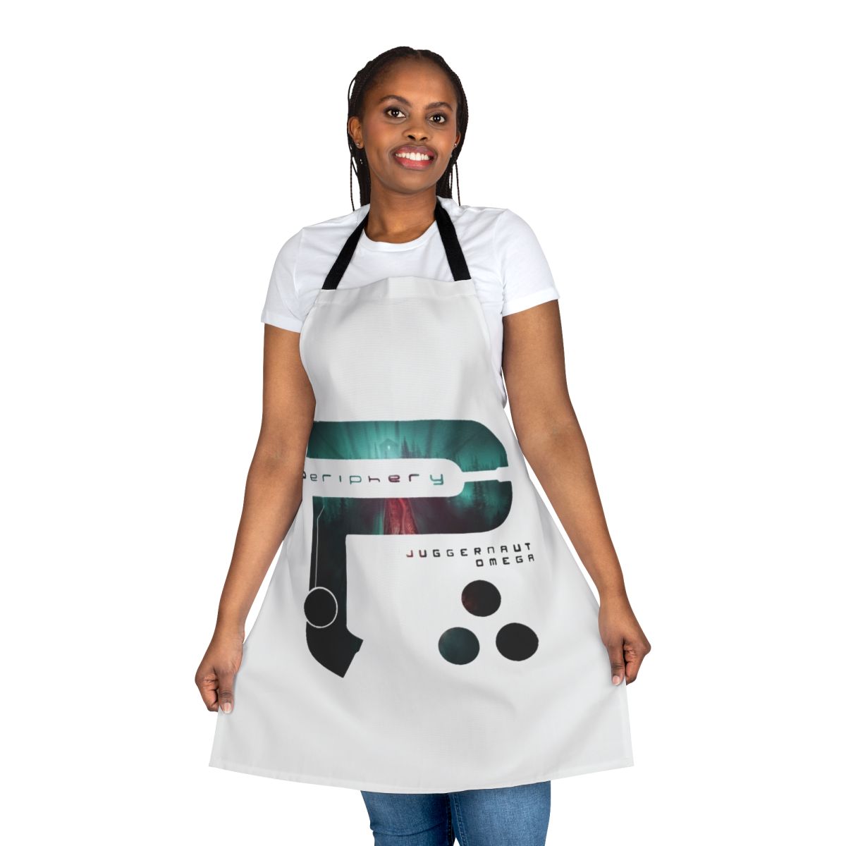 Heavy metal inspired apron with Juggernaut Omega branding